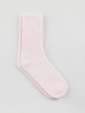 GLASSWORKS LONDON Pale pink ribbed angora long socks NWT